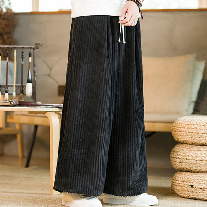 Pantalones de pana de algodón con pernera ancha y bolsillos para hombre, estilo Buddha Stones Commute, con cordón ajustable - image 3