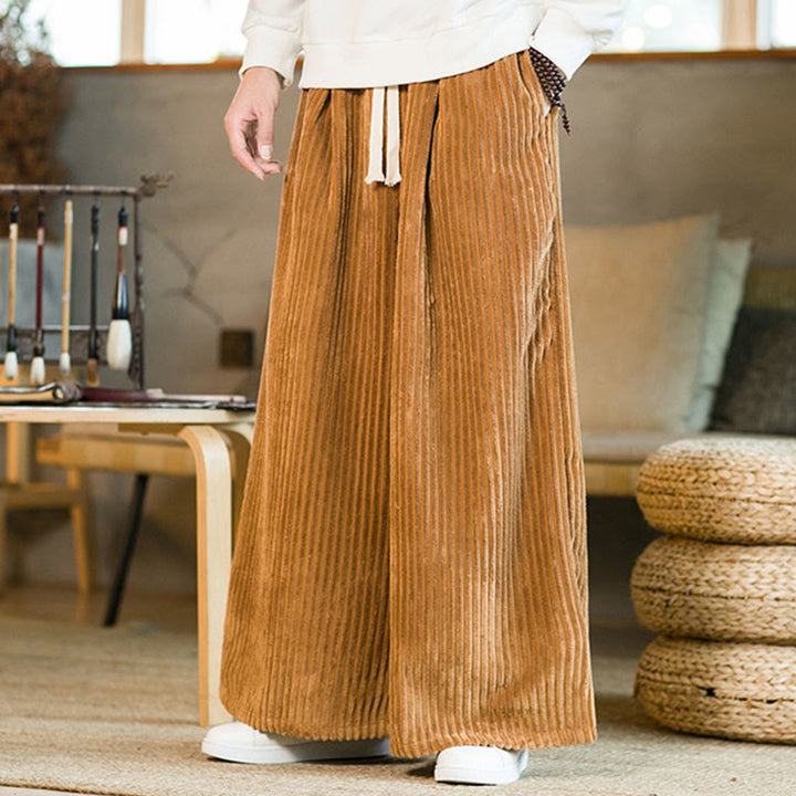 Pantalones de pana de algodón con pernera ancha y bolsillos para hombre, estilo Buddha Stones Commute, con cordón ajustable - image 7
