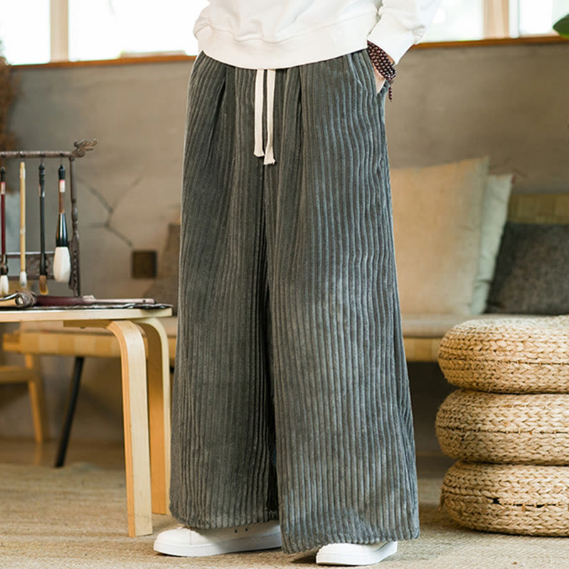 Pantalones de pana de algodón con pernera ancha y bolsillos para hombre, estilo Buddha Stones Commute, con cordón ajustable - image 19