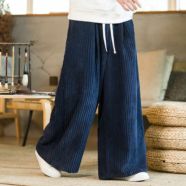 Pantalones de pana de algodón con pernera ancha y bolsillos para hombre, estilo Buddha Stones Commute, con cordón ajustable - image 15