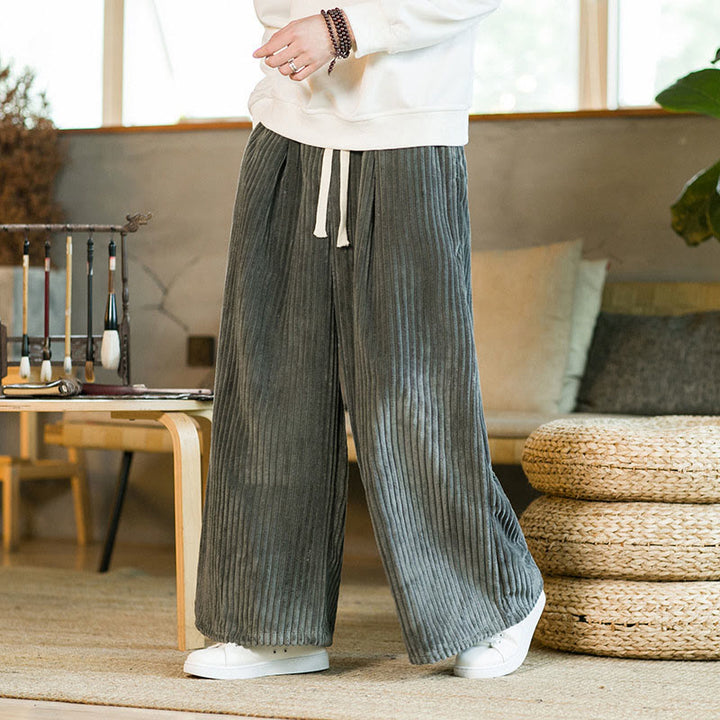Pantalones de pana de algodón con pernera ancha y bolsillos para hombre, estilo Buddha Stones Commute, con cordón ajustable - image 20