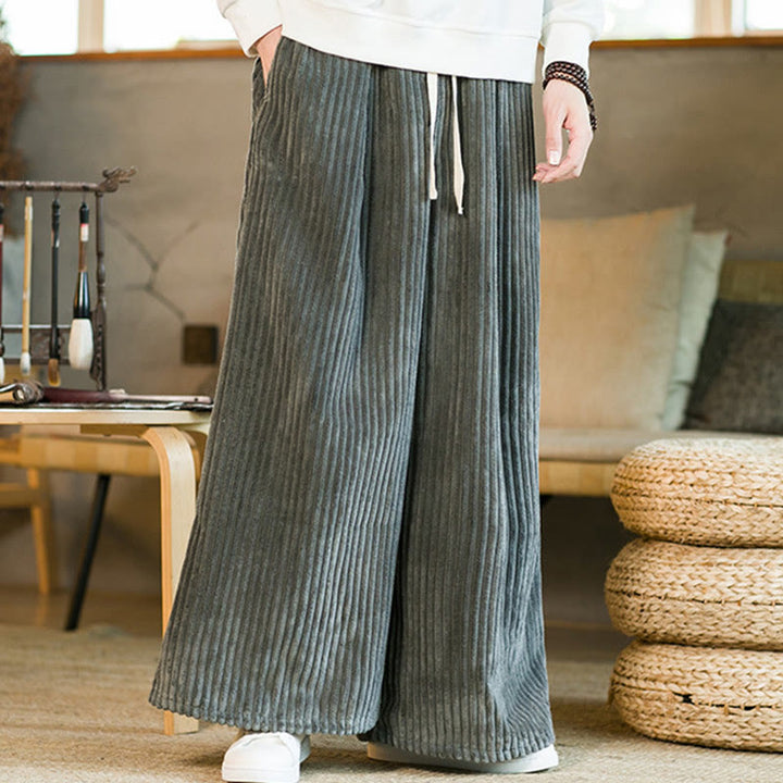Pantalones de pana de algodón con pernera ancha y bolsillos para hombre, estilo Buddha Stones Commute, con cordón ajustable - image 22