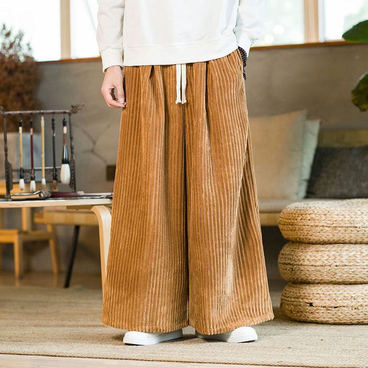 Pantalones de pana de algodón con pernera ancha y bolsillos para hombre, estilo Buddha Stones Commute, con cordón ajustable - Vara de oro - US/UK/AU46, EU56 (5XL) - image 6