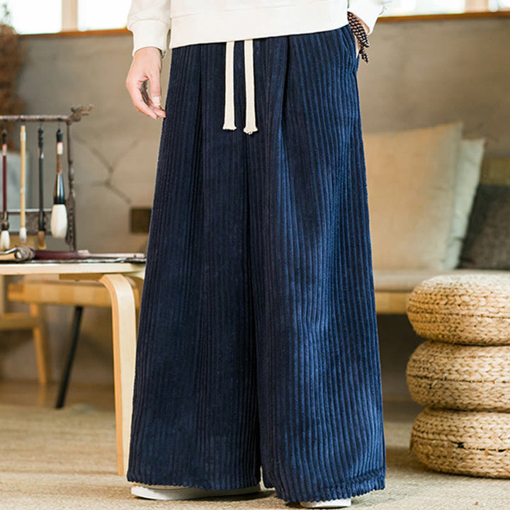 Pantalones de pana de algodón con pernera ancha y bolsillos para hombre, estilo Buddha Stones Commute, con cordón ajustable - image 17