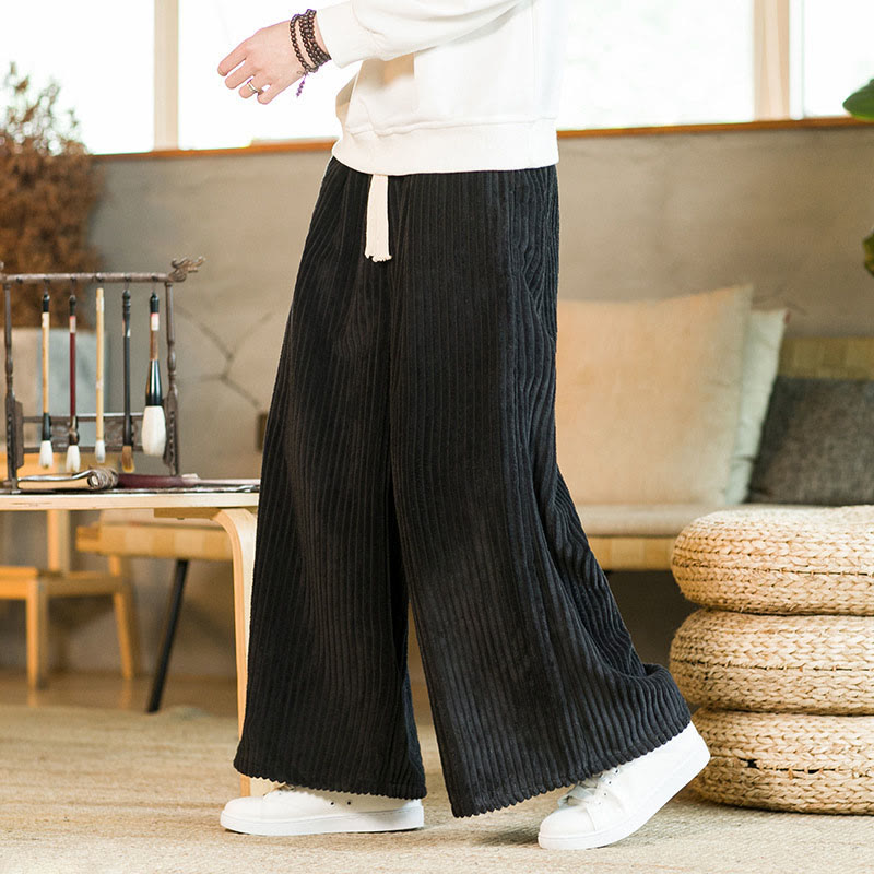 Pantalones de pana de algodón con pernera ancha y bolsillos para hombre, estilo Buddha Stones Commute, con cordón ajustable - image 4