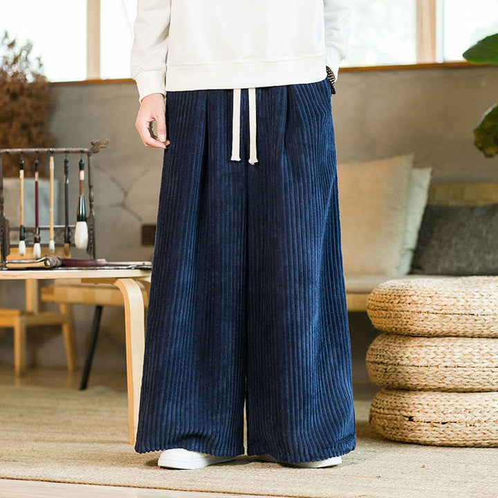Pantalones de pana de algodón con pernera ancha y bolsillos para hombre, estilo Buddha Stones Commute, con cordón ajustable - Azul oscuro - US/UK/AU46, EU56 (5XL) - image 12