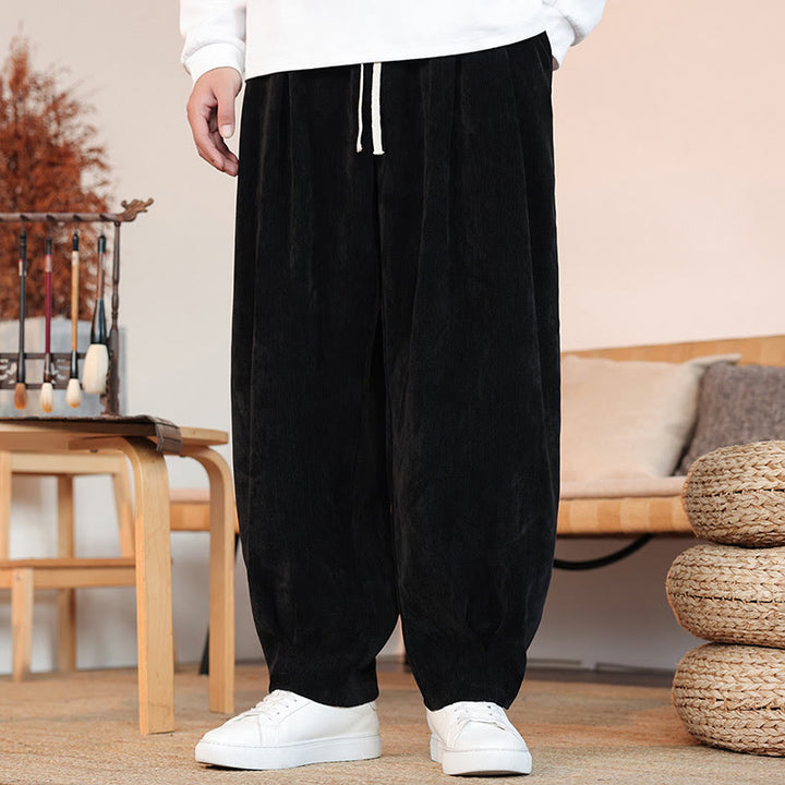 Pantalones casuales de algodón con diseño simple y bolsillos para hombre , de Buddha Stones - Negro - US/UK/AU46, EU56 (5XL) - image 9