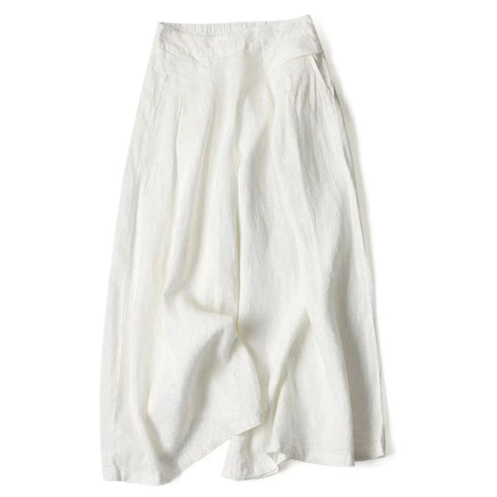 Pantalones de lino y algodón de color liso con cintura alta y pierna ancha y bolsillos con Buddha Stones - Blanco - US16，UK/AU20，EU48 (3XL) - image 24