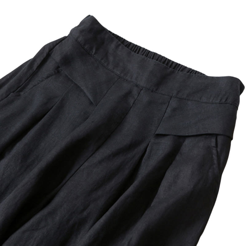 Pantalones de lino y algodón de color liso con cintura alta y pierna ancha y bolsillos con Buddha Stones - image 22