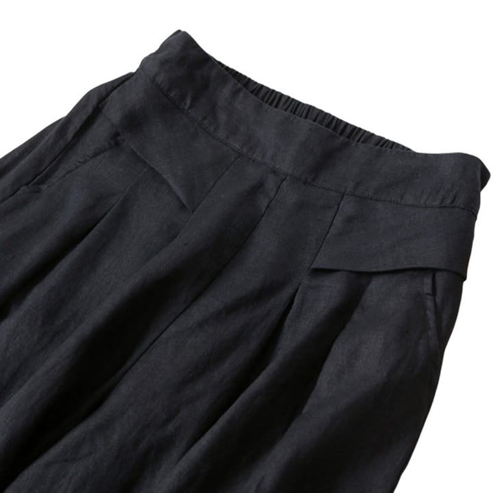 Pantalones de lino y algodón de color liso con cintura alta y pierna ancha y bolsillos con Buddha Stones - image 22