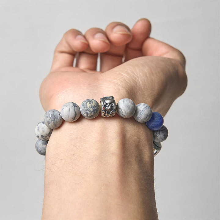 Buddha Stones con jaspe gris natural y sodalita, Om Mani Padme Hum, con cara de Buda curativa - image 3