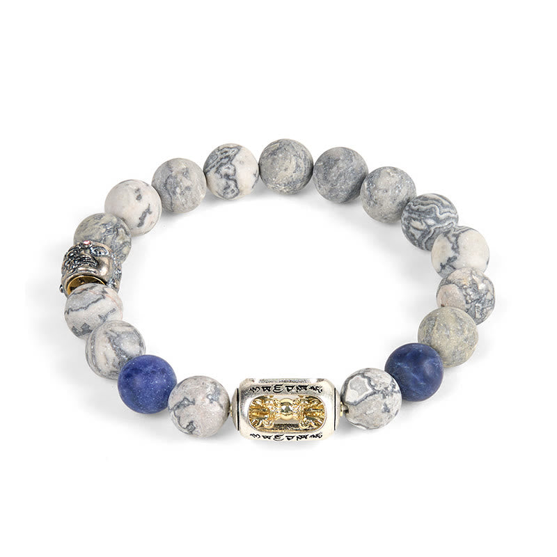 Buddha Stones con jaspe gris natural y sodalita, Om Mani Padme Hum, con cara de Buda curativa - image 4