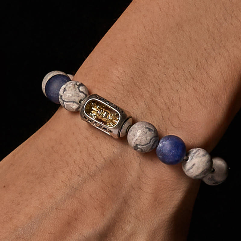 Buddha Stones con jaspe gris natural y sodalita, Om Mani Padme Hum, con cara de Buda curativa - image 2