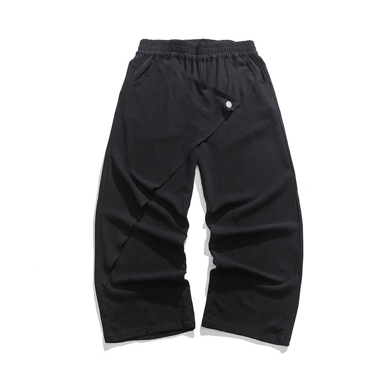 Pantalones de algodón lisos para hombre con diseño asimétrico y parches de Buddha Stones y bolsillos - Negro - US/UK/AU46, EU56 (5XL) - image 9