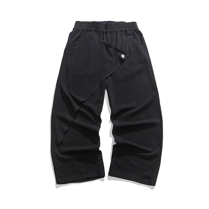 Pantalones de algodón lisos para hombre con diseño asimétrico y parches de Buddha Stones y bolsillos - Negro - US/UK/AU46, EU56 (5XL) - image 9