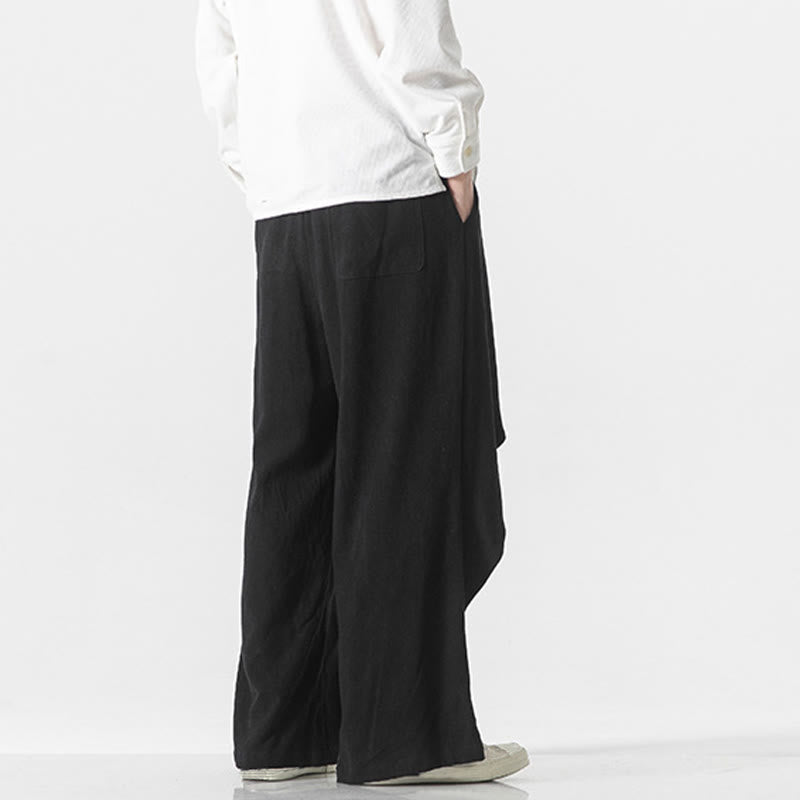 Pantalones de algodón lisos para hombre con diseño asimétrico y parches de Buddha Stones y bolsillos - image 18