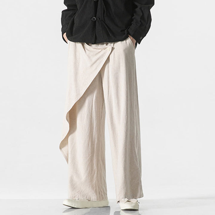 Pantalones de algodón lisos para hombre con diseño asimétrico y parches de Buddha Stones y bolsillos - image 25