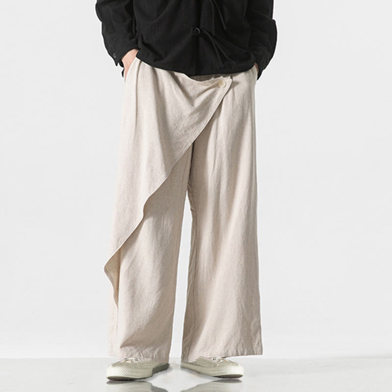 Pantalones de algodón lisos para hombre con diseño asimétrico y parches de Buddha Stones y bolsillos - image 28