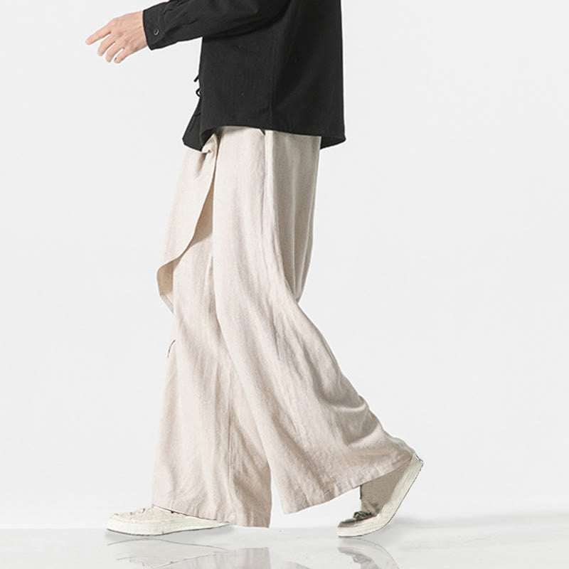 Pantalones de algodón lisos para hombre con diseño asimétrico y parches de Buddha Stones y bolsillos - image 21