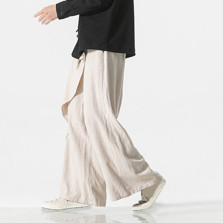 Pantalones de algodón lisos para hombre con diseño asimétrico y parches de Buddha Stones y bolsillos - image 21