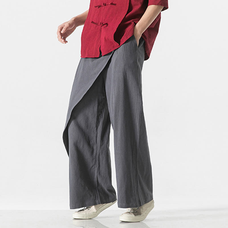 Pantalones de algodón lisos para hombre con diseño asimétrico y parches de Buddha Stones y bolsillos - image 2
