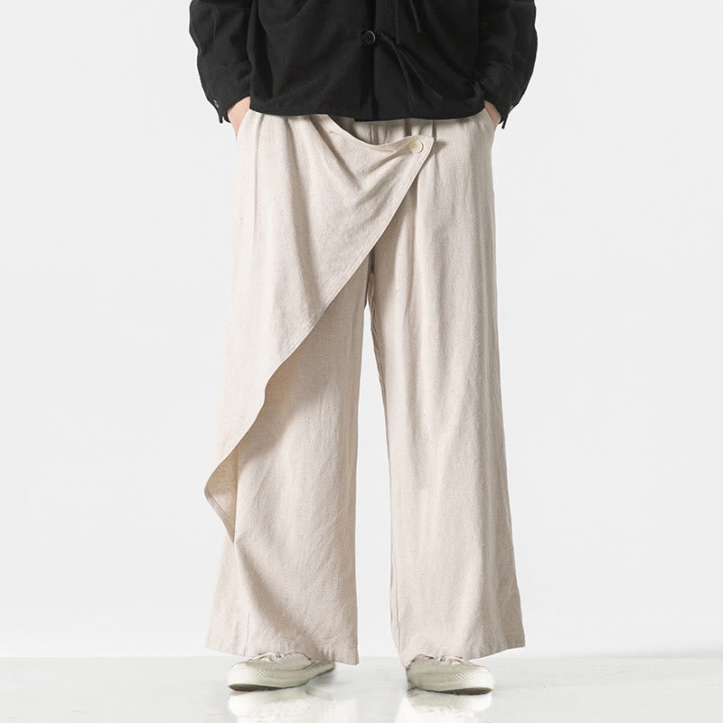 Pantalones de algodón lisos para hombre con diseño asimétrico y parches de Buddha Stones y bolsillos - image 23