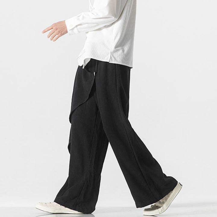 Pantalones de algodón lisos para hombre con diseño asimétrico y parches de Buddha Stones y bolsillos - image 11