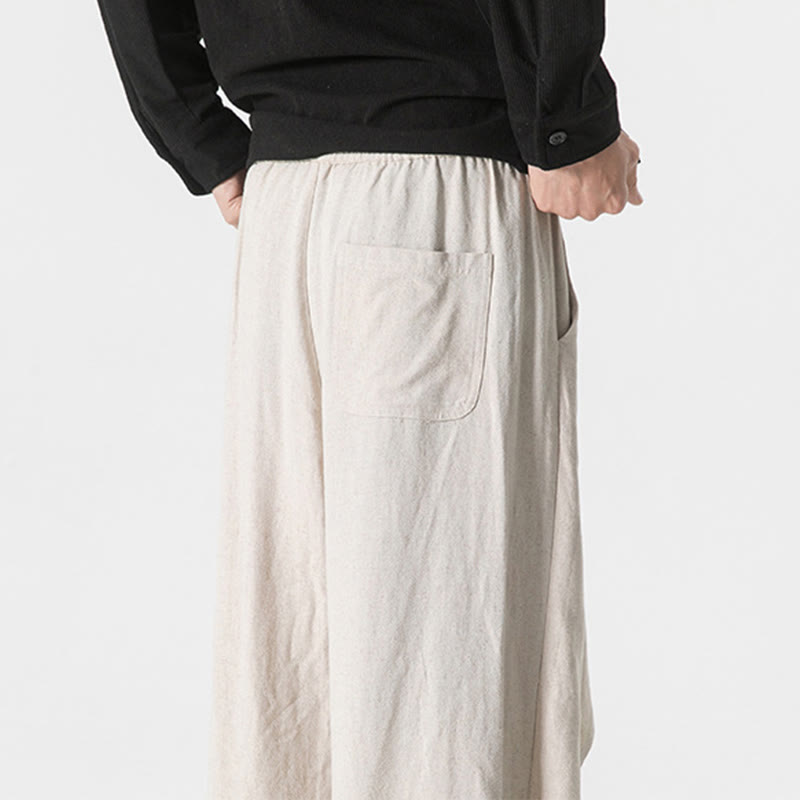 Pantalones de algodón lisos para hombre con diseño asimétrico y parches de Buddha Stones y bolsillos - image 31