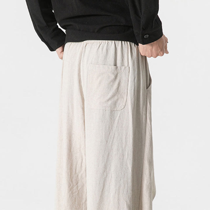 Pantalones de algodón lisos para hombre con diseño asimétrico y parches de Buddha Stones y bolsillos - image 31