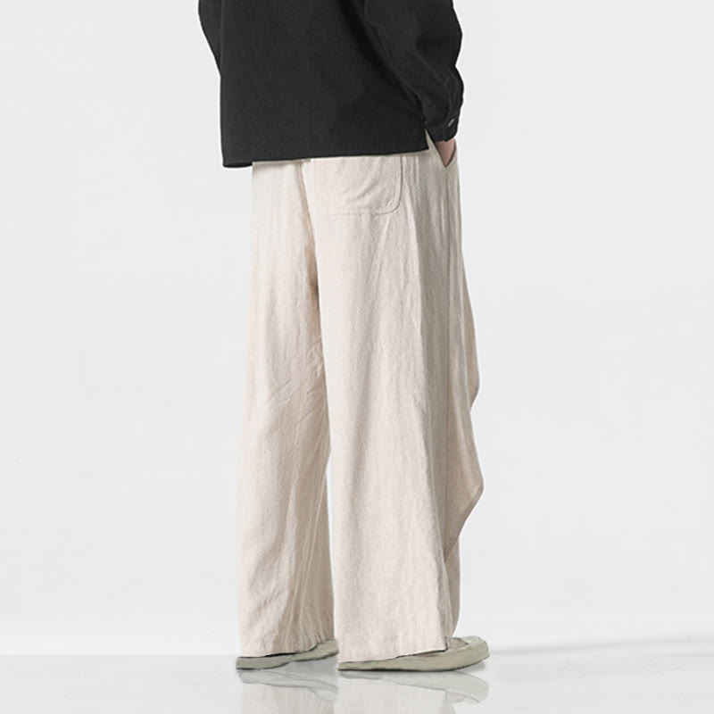Pantalones de algodón lisos para hombre con diseño asimétrico y parches de Buddha Stones y bolsillos - image 26
