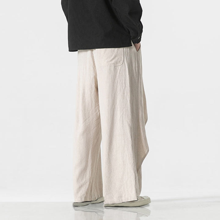 Pantalones de algodón lisos para hombre con diseño asimétrico y parches de Buddha Stones y bolsillos - image 26
