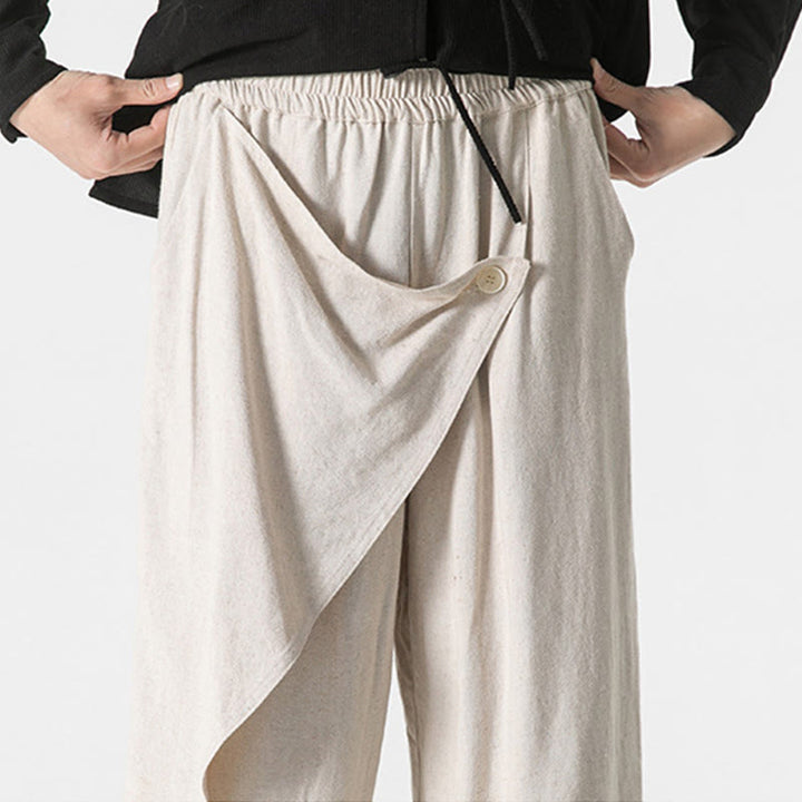 Pantalones de algodón lisos para hombre con diseño asimétrico y parches de Buddha Stones y bolsillos - image 30