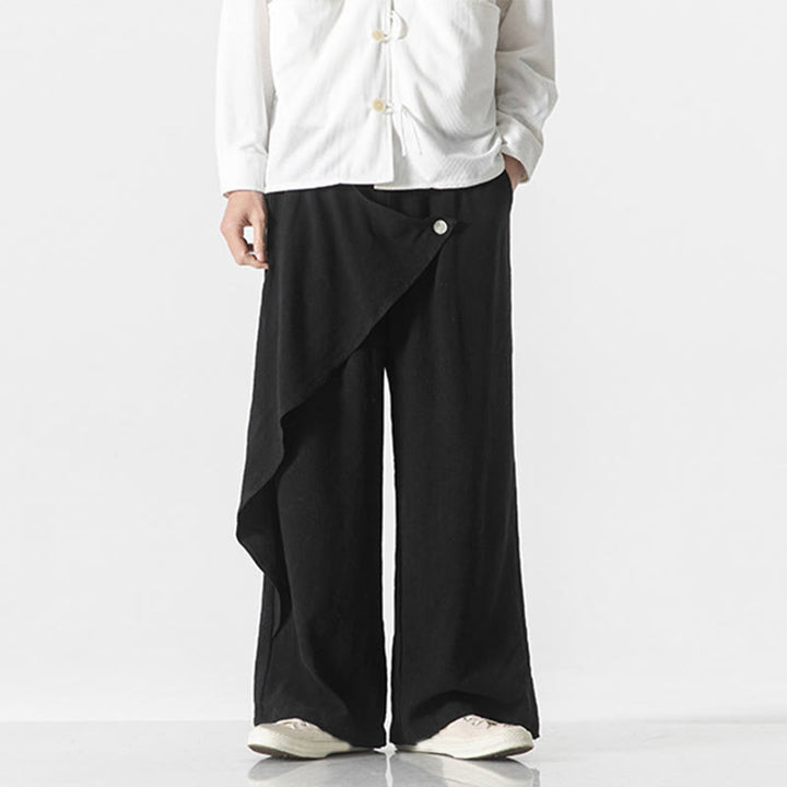 Pantalones de algodón lisos para hombre con diseño asimétrico y parches de Buddha Stones y bolsillos - image 14