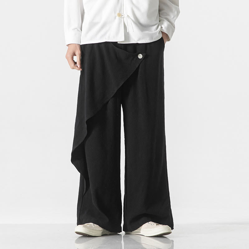 Pantalones de algodón lisos para hombre con diseño asimétrico y parches de Buddha Stones y bolsillos - image 17