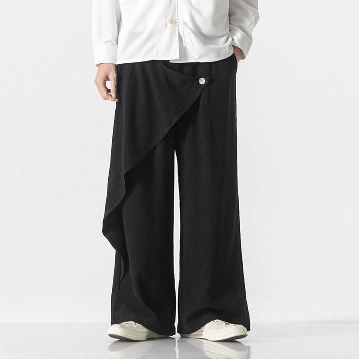 Pantalones de algodón lisos para hombre con diseño asimétrico y parches de Buddha Stones y bolsillos - image 17