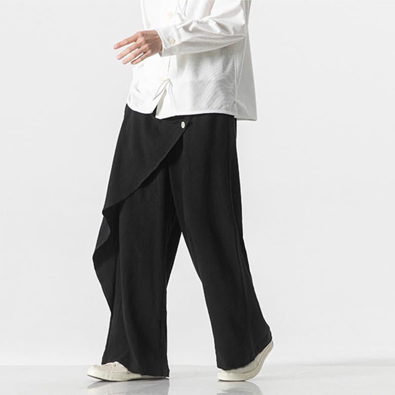 Pantalones de algodón lisos para hombre con diseño asimétrico y parches de Buddha Stones y bolsillos - image 10