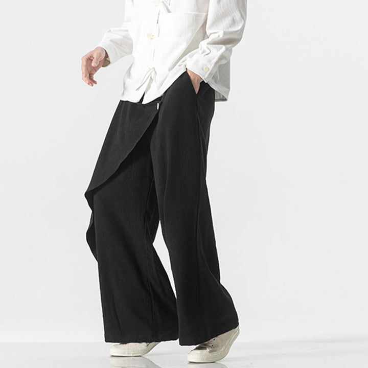 Pantalones de algodón lisos para hombre con diseño asimétrico y parches de Buddha Stones y bolsillos - image 12