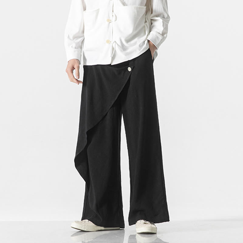 Pantalones de algodón lisos para hombre con diseño asimétrico y parches de Buddha Stones y bolsillos - image 13