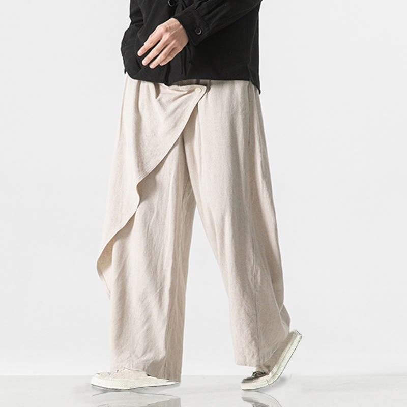 Pantalones de algodón lisos para hombre con diseño asimétrico y parches de Buddha Stones y bolsillos - image 20