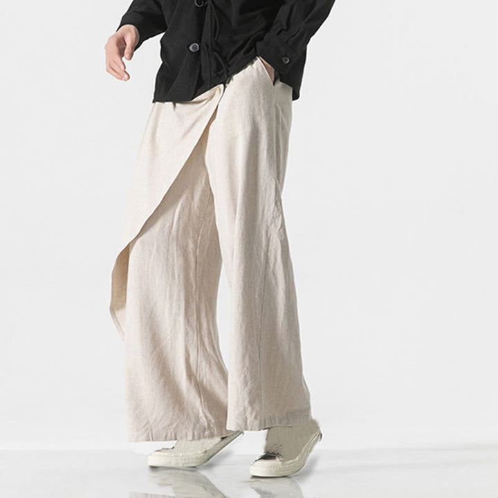 Pantalones de algodón lisos para hombre con diseño asimétrico y parches de Buddha Stones y bolsillos - image 22