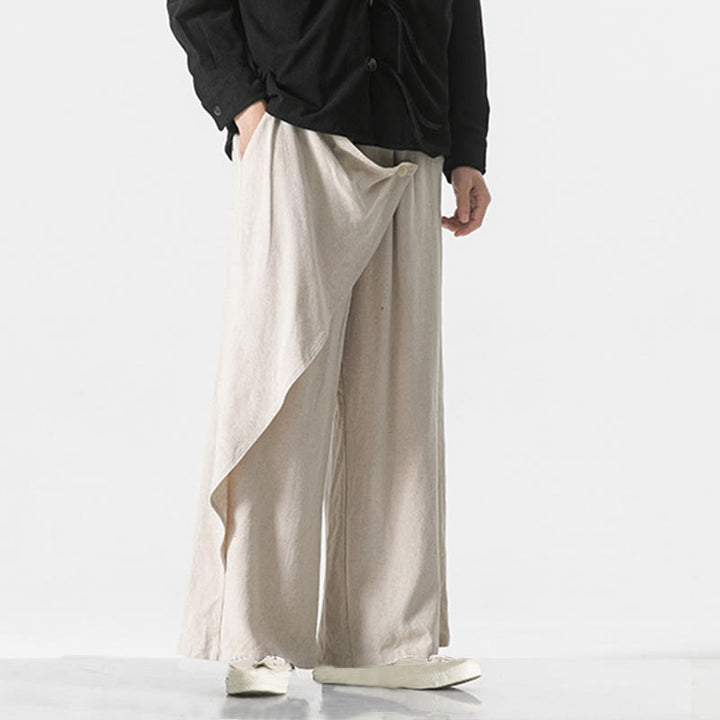 Pantalones de algodón lisos para hombre con diseño asimétrico y parches de Buddha Stones y bolsillos - image 27