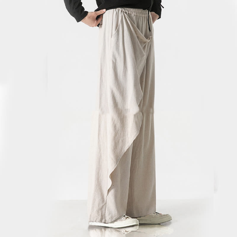 Pantalones de algodón lisos para hombre con diseño asimétrico y parches de Buddha Stones y bolsillos - image 29