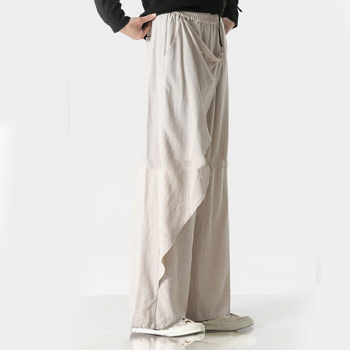 Pantalones de algodón lisos para hombre con diseño asimétrico y parches de Buddha Stones y bolsillos - image 29