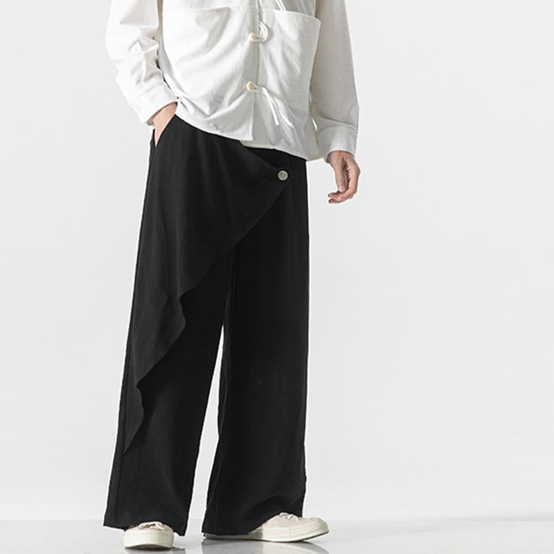 Pantalones de algodón lisos para hombre con diseño asimétrico y parches de Buddha Stones y bolsillos - image 15