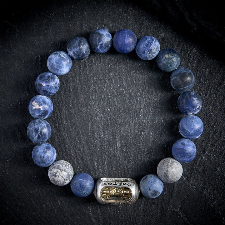 Buddha Stones Pulsera de armonía Om Mani Padme Hum de jaspe gris sodalita natural - 20 centímetros - image 0