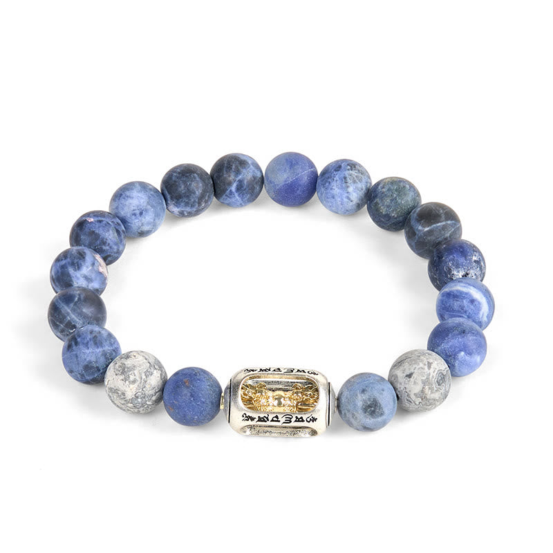 Buddha Stones Pulsera de armonía Om Mani Padme Hum de jaspe gris sodalita natural - image 4