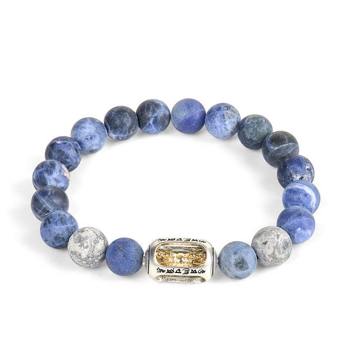 Buddha Stones Pulsera de armonía Om Mani Padme Hum de jaspe gris sodalita natural - image 4