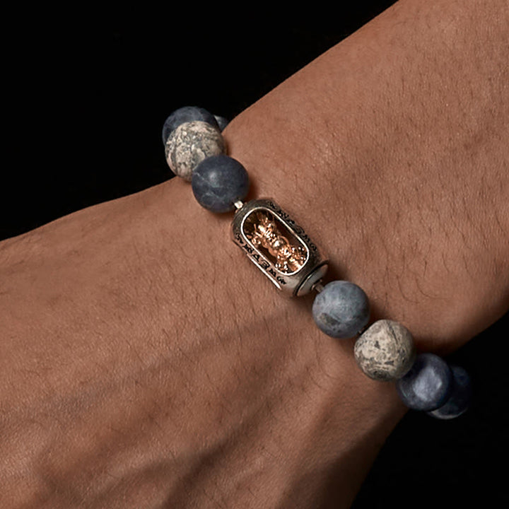 Buddha Stones Pulsera de armonía Om Mani Padme Hum de jaspe gris sodalita natural - image 2