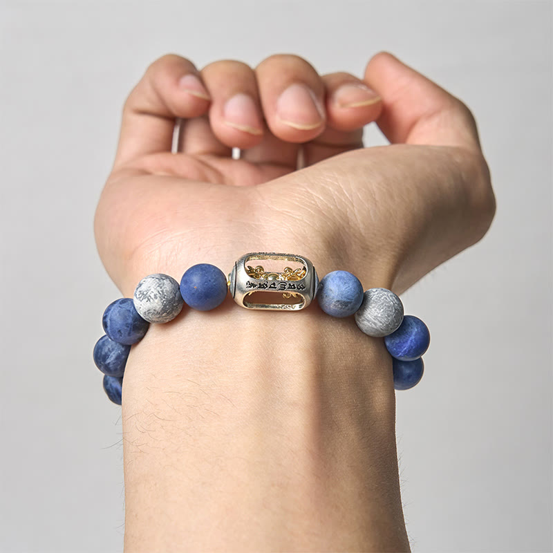 Buddha Stones Pulsera de armonía Om Mani Padme Hum de jaspe gris sodalita natural - image 3