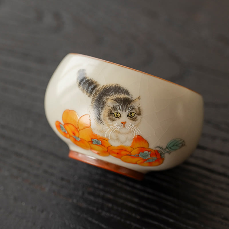 Taza de té de kung fu con forma de gato caqui y Buddha Stones - image 2
